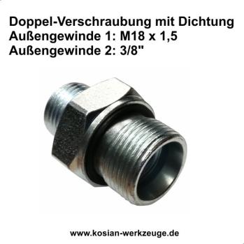 Doppelverschraubung mit Dichtung Aussengewinde M18 x 1,5 auf 3/8"