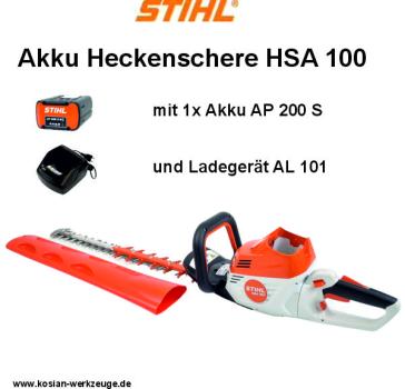 Stihl Akku Heckenschere HSA 100 mit Akku AP 200 S und Ladegerät AL 101