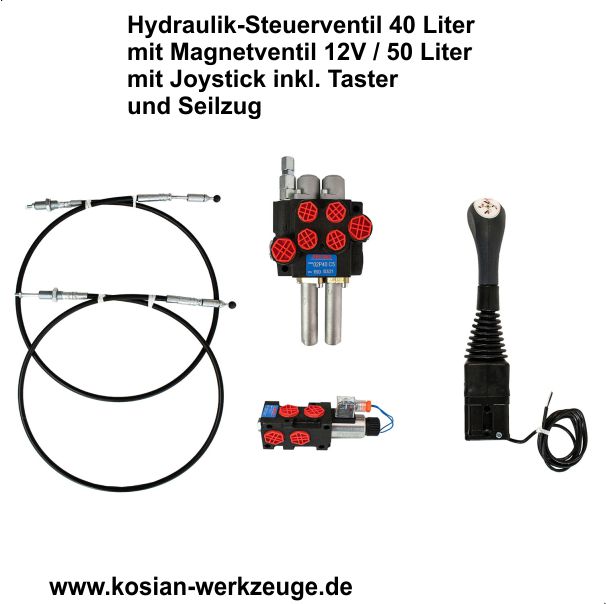 Hydraulik-Steuerventil 40 L mit Joystick und Seilzug,  Fronladersteuerventil, 4/2 Wegeventil