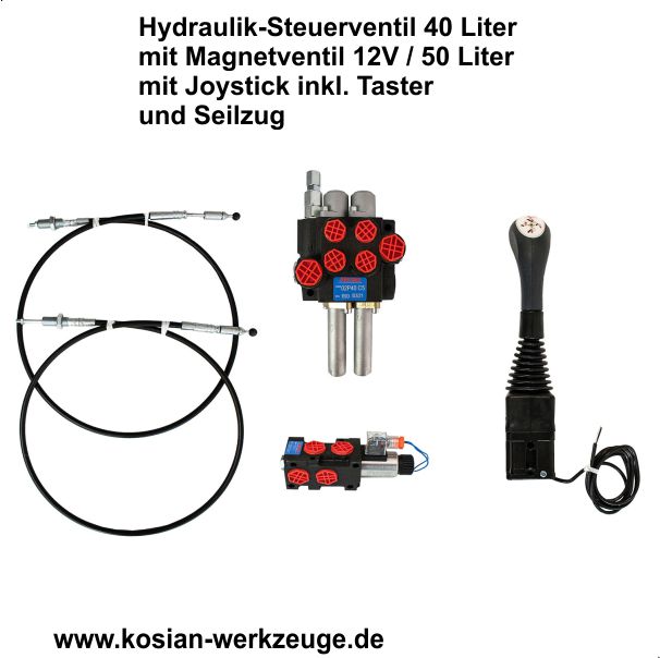 Hydraulikventil-Set mit Magnetventil, Joystick und Bowdenzug 1,5m Frontlader