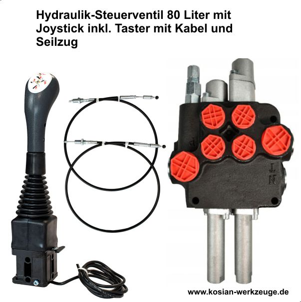 Hydraulik-Steuerventil 80 L mit Joystick und Seilzug,  Fronladersteuerventil, 4/2 Wegeventil