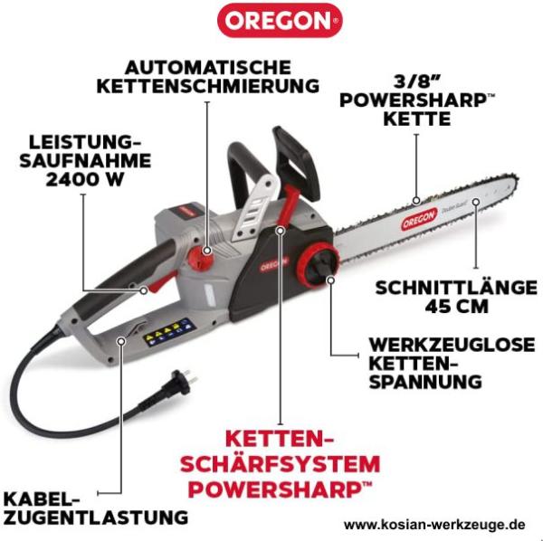 Oregon CS1500 Elektrokettensäge 2400W mit PowerSharp Schwert 45 cm