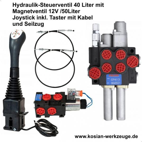 Hydraulik-Steuerventil 40 L mit Joystick und Seilzug,  Fronladersteuerventil, 4/2 Wegeventil