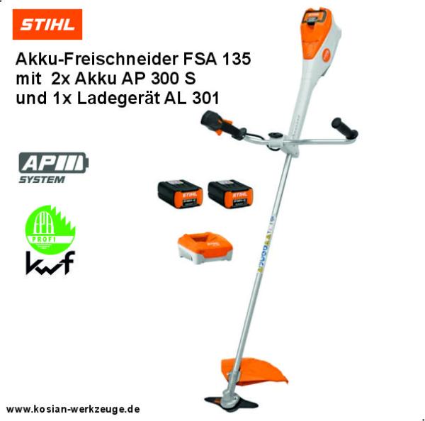 Stihl Akku-Freischneider FSA 135 mit 2x Akku AP 300 S und Ladegerät AL 301