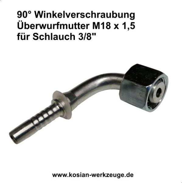 90° Winkelverschraubung M18 x 1,5 für Schlauch 3/8" schwer