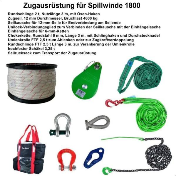 Zugausrüstung mit 60 Meter Seil für Spillwinde 1800