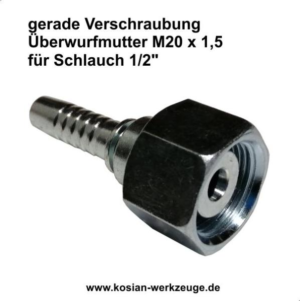 Gerade Verschraubung M20 x 1,5 für Schlauch 1/2" schwer